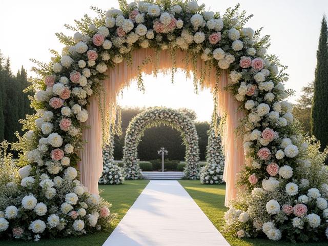 A grand floral arch creating an enchanting entrance for an event